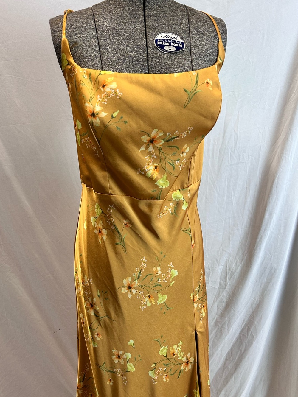 Birdie Grey Floral Satin Slip Maxi Dress in Mustard - Size XL